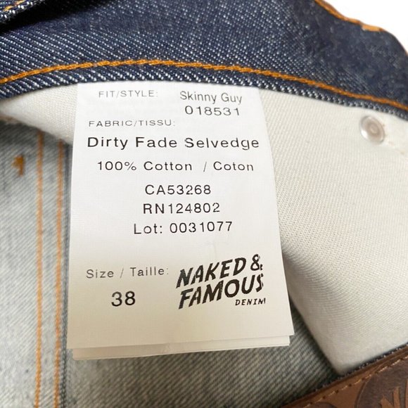 Naked & Famous Denim Jeans Men's Skinny Guy Dirty Fade Selvedge Sz 38 - Picture 11 of 11